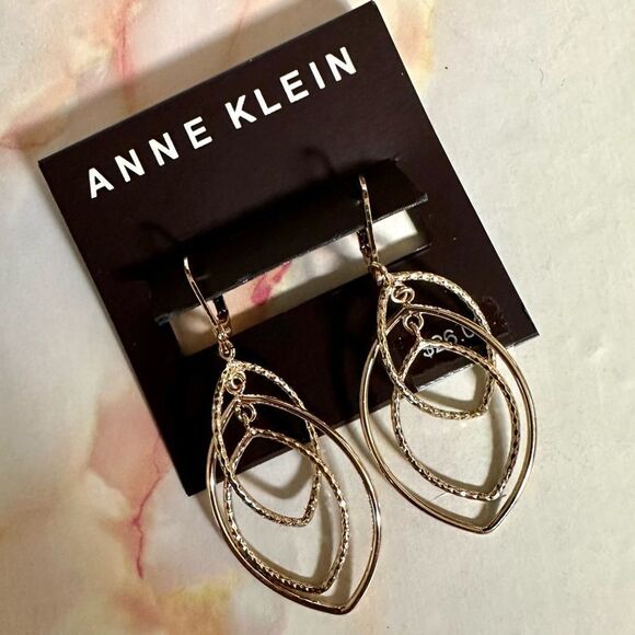 Anne Klein gold tone orbital oval lever earrings - Picture 1 of 8